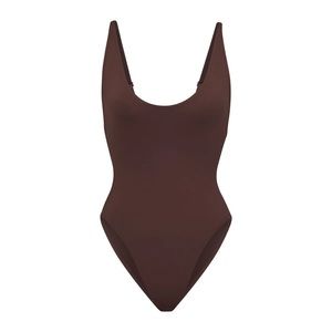 SKIMS brown scoop neck one piece bathing suit